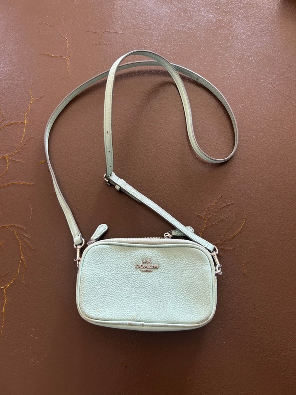 Coach Pebbled Leather Small Crossbody in Seafoam